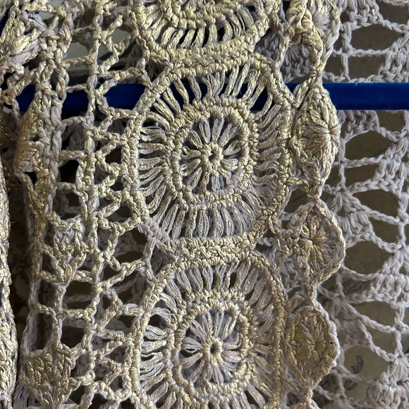 Open Crochet Cardigan Chico’s SZ 2 = Medium Gold Glazed Detail - Picture 3 of 9